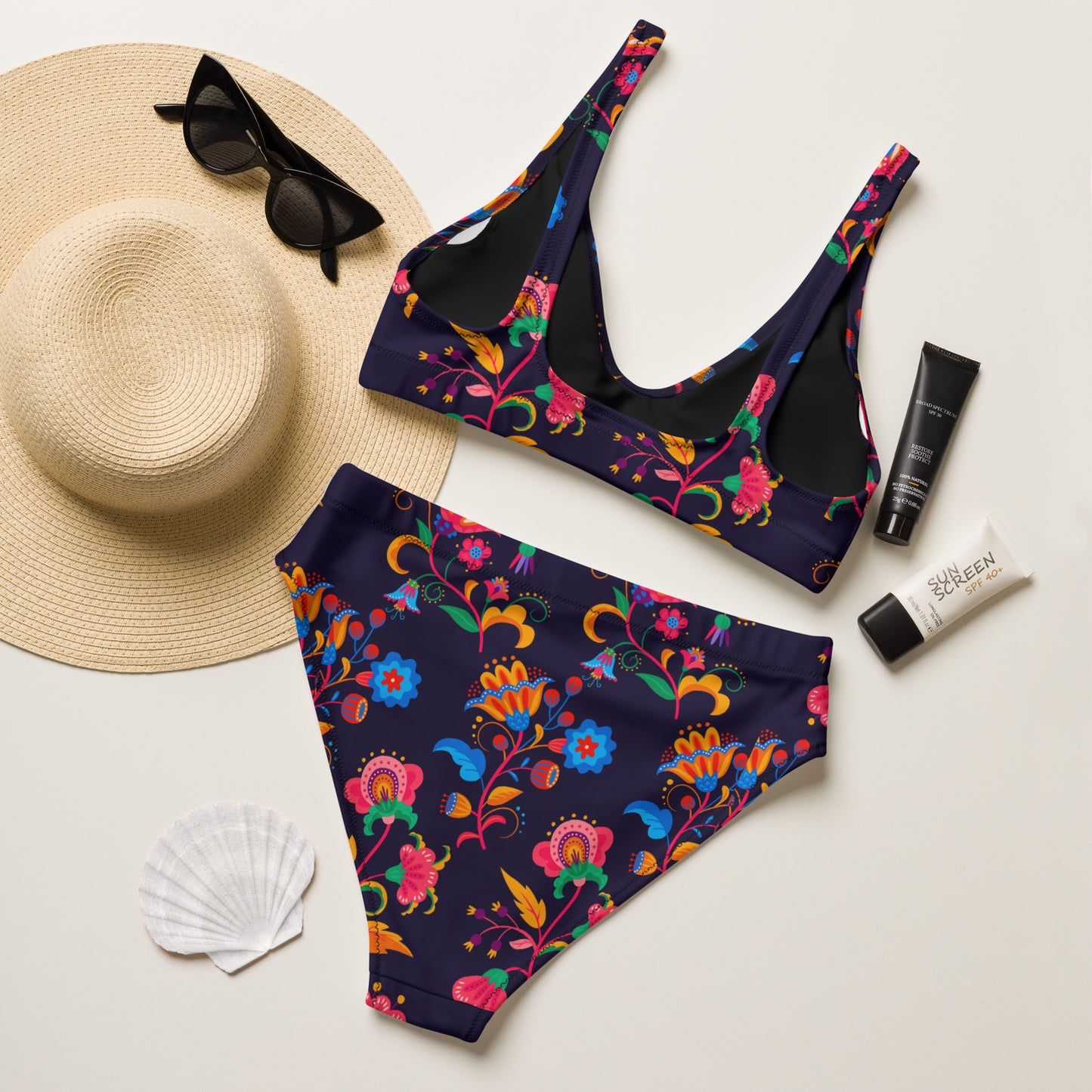 Multi-Colored Bright Floral High-Waisted Bikini