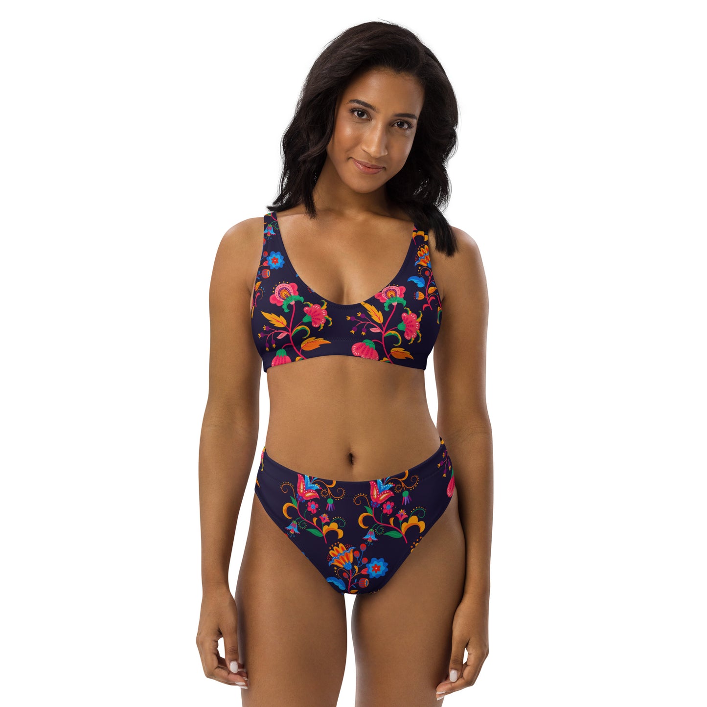 Multi-Colored Bright Floral High-Waisted Bikini